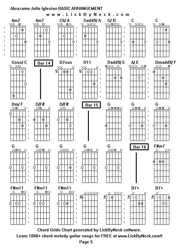 Chord Grids Chart of chord melody fingerstyle guitar song-Abrazame-Julio Iglesias-BASIC ARRANGEMENT,generated by LickByNeck software.